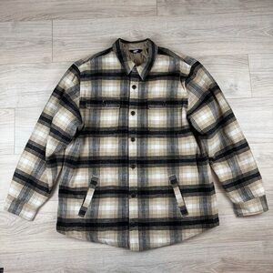 Lands' End Men's Super Brushed Shirt Jacket Shacket Plaid Flannel Quilted Size L